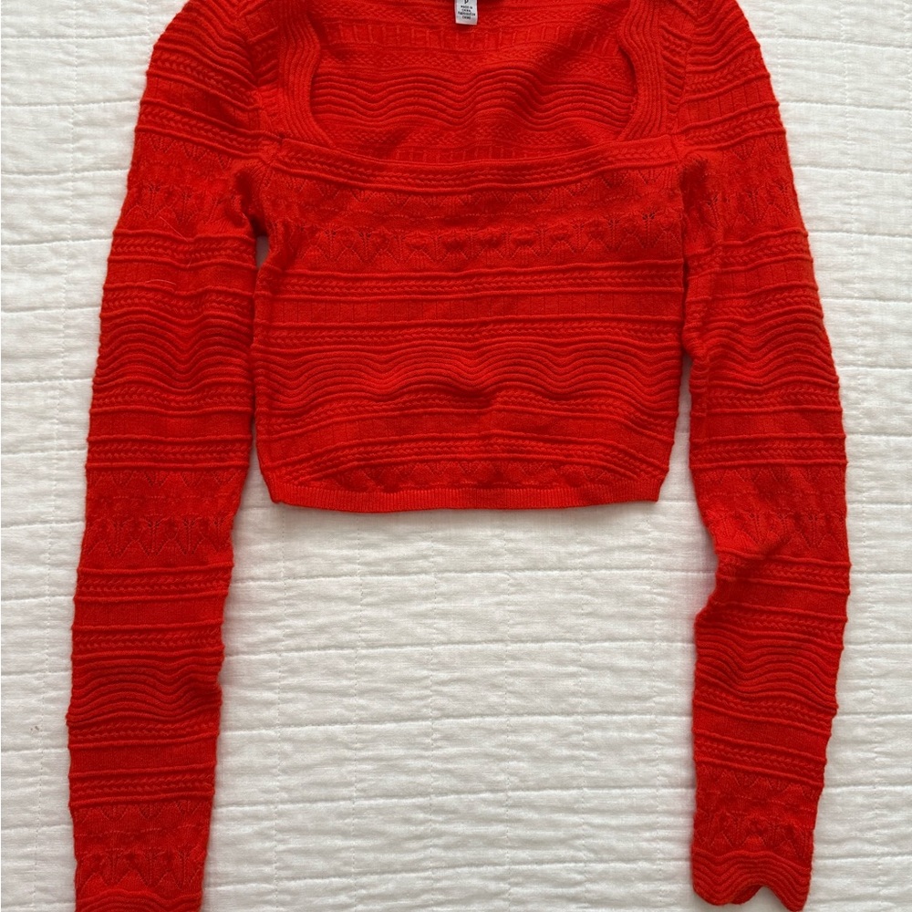 Red Textured Knit Crop Top - Urban Outfitters